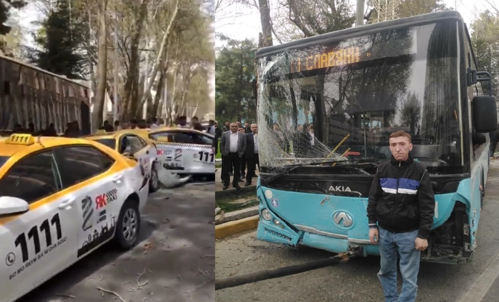 "Ҳамааш айби нос". Сабаби бархӯрди автобус ба 7 такси дар Душанбе маълум шуд